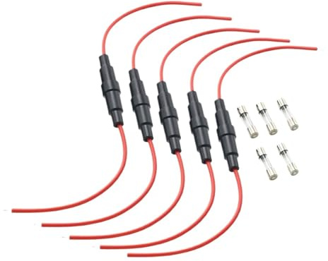 5PCS 5 * 20mm 6 * 30mm Glas Sicherung Halter Schraube Typ 5X20mm mit 22 20 18 16 14AWG Draht Kabel 250V 5X20MM Glas Sicherung Rohr Sicherung Gehäuse(20A,5x20mm,22AWG)