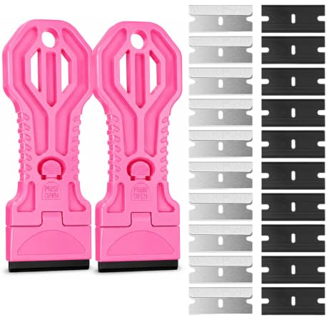 2PCS Plastic Scraper with 10 Plastic Blades & 10 Metal Blades, Pink