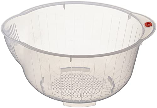 Inomata Japanese Rice Washing Bowl with Side And Bottom Drainers, Trasparente