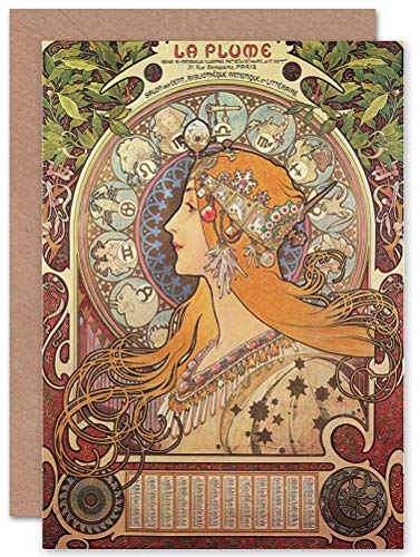 Wee Blue Coo Alphonse Mucha La Plume Sternzeichenkalender Jugendstil Weihnachtskarte