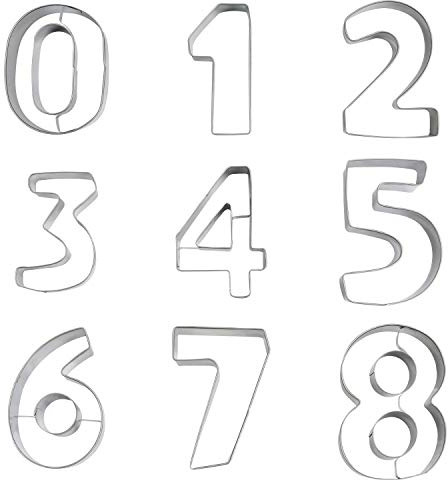Kurtzy Zahlen Ausstecher Groß 9 Stk – Keksausstecher 8cm Ausstechformen Zahlen 0-9 aus Edelstahl Lebensmittelfest, Plätzchenausstecher Ausstechform Nummern für Kekse, Backen, Tortendeko, Fondant
