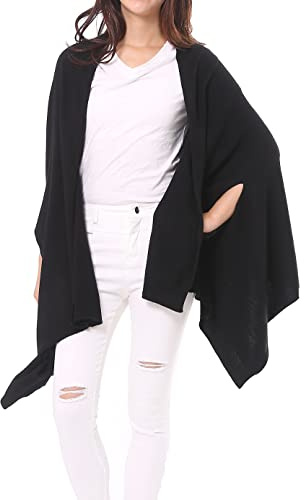 BRUCERIVER Mujer Poncho de punto largo versátil de mezcla de lana XS/S (Black)