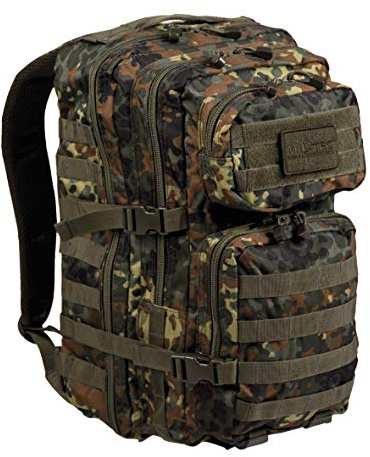 Mil-Tec US Assault Pack Tagesrucksack (36L) • Taktischer Militär Rucksack mit MOLLE-System • Kompakter Bundeswehr Rucksack, Wanderrucksack, Reiserucksack für Outdoor, Camping & Einsatz • Flecktarn, L