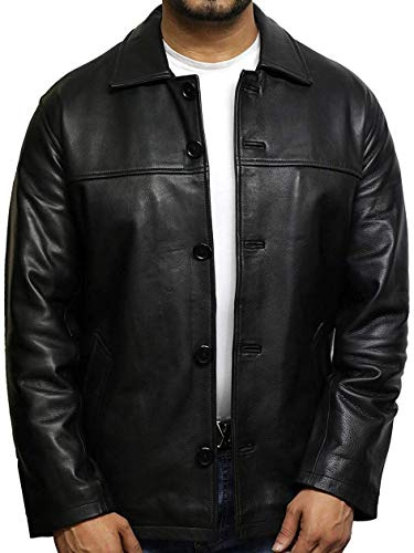 BRANDSLOCK Herren Leder Bomberjacke Schwarz Weinlese Stepp Stil S-5XL (Medium)