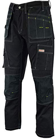 WrightFits Men Pro Builder Work Trousers Black - Heavy Duty Safety Combat Cargo Pants - Knee Pad Pockets - Triple Stitched - Durable Workwear (32W X 33L, Black)