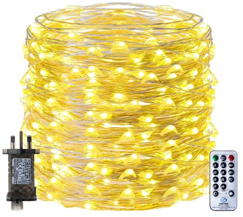 RcStarry Fairy Lights-plugg, 50 m 500 LED silvertråd ljusslingor varm vit, 50 m LED-ljusslinga huvuddriven med fjärrkontroll, timer, 8 lägen, minne, vattentät för inomhusinredning och utomhus