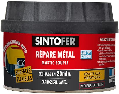 SINTO Mastic répare métal souple 500ml | Rebouche et égalise tous types de métaux, séchage rapide, convient aux pièces en mouvement, aluminium métal et PVC