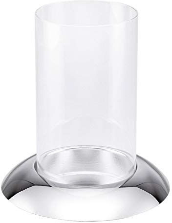 Glas-Windlicht Ø 17 cm innen & außen - kleine runde Tisch-Deko Windglas-Säule 18 cm mit Fuß - versilberter Kerzenhalter & Kerzenständer für große Stumpenkerzen zum hinstellen