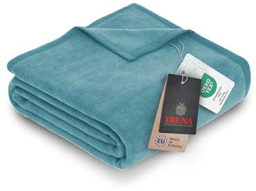 IBENA Porto Cuddly Blanket 150 x 200 cm – Light Turquoise Plaid, Living Room Blanket, Soft and Easy Care Cotton Blend
