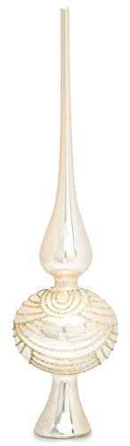 SIKORA SP6 Highlights Christbaumspitze aus Glas mit Glitzer Verzierung 2 Größen, Farbe:Champagner, Größe:H ca. 29 cm (für Bäume von ca. 120 bis 170 cm)