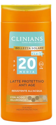 CLINIANS | Latte Protettivo Anti Age SPF20, con Acido Ialuronico, 200mL