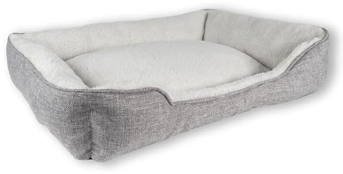 INTIRILIFE Flauschiges Plüsch Haustierbett in Grau - 60 x 47 x 13 cm - Weiches rutschfestes Hundebett Katzenbett Kissen Komfortables Hundesofa Katzensofa für Hunde und Katzen