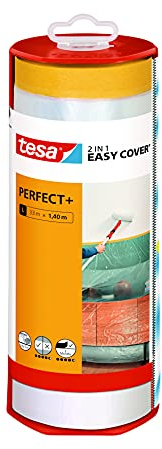 tesa Easy Cover Perfect+ Dispenser XL - 2 in 1, pellicola e nastro washi per mascherature in pratico dispenser - Per tagli puliti e precisi - Copri lama integrato - 33 m x 1,40 m