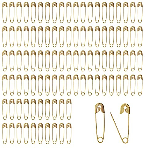DBOO 100 Pieces Safety Pins - Mini Pins 18mm Brass Metal Sewing Art Craft Size Tiny Tag Dress Pin (Gold)