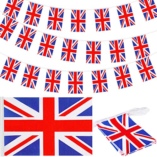 Tatuo 39Ft Union Jack Flag Bunting 40 Pcs Britain Rectangular Flag Vintage UK Bunting About 12 M England Banner British Union Jack Decorations for Party Outdoor Garden Wedding National Day Celebration