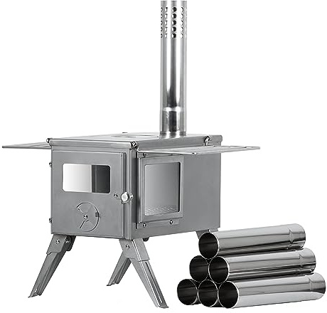 CampFeuer tältspis av rostfritt stål, 51,5 x 42 x 216 cm, silver, bärbar träugn för camping, utomhus, tält, tältuppvärmning, camping, tältkamin, vedugn