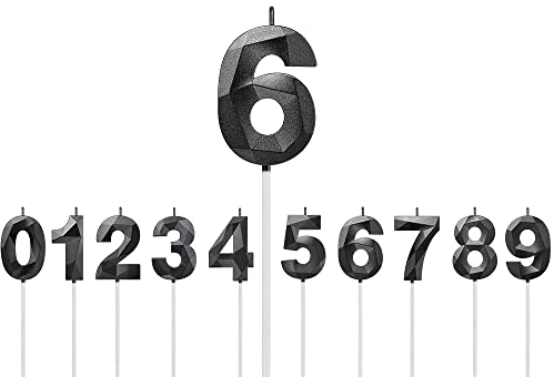 JN-YOURS Geburtstag Zahl Kerzen, 3D-Design-Glitter, 6er Pack, Schwarz, 12 cm, Paraffinwachs, Rauchfrei, Tragbar, Kuchendekoration, Feier, Unisex, Hochzeit, Party, Abschlussfeier, Usw