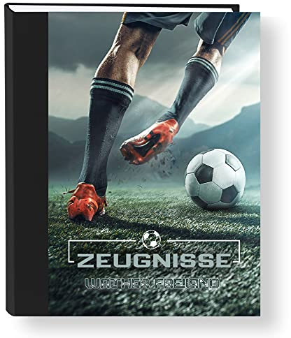 Zeugnismappe personalisiert Fodbold A4 ca. 31x24 cm schwarz grün Zeugnisbuch Fußball Urkundenmappe Einschulung Schulanfang
