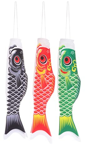 NUOBESTY 3stücke Realistische Fisch Windsocken Japanische Gartendekoration Für Außenbereich Für Gartenpartys Und Festlichkeiten Zufällige Farben Kreative Windrichtungsflaggen