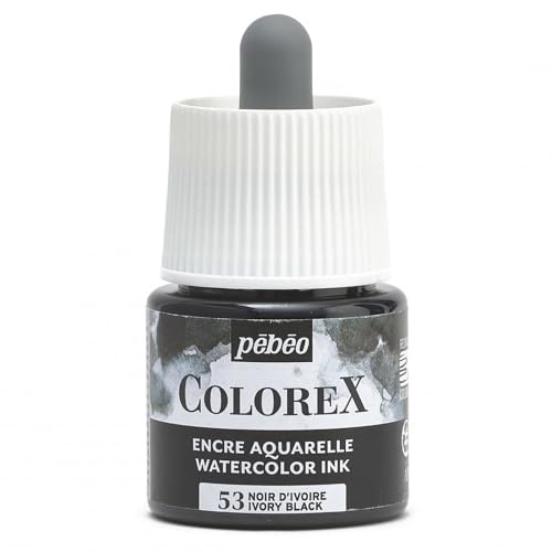 Pébéo Colorex Tinte 45 ml Schwarz Elfenbein – Colorex Aquarelltinte mit samtigem Finish – Zeichentusche Multi-Tool für alle Medien