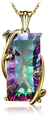JewelryPalace Rechteckschliff 15ct Echt Regenbogen Quarz Kette Anhänger 45CM, Halskette Damen Silber 925, Collier Damen Vergoldet Bunte Edelstein Mädchen,Halsketten mit Groß Stein Frauen Rosegold Gold