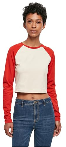 Urban Classics Kvinna T-Shirt Ladies Organic Cropped Retro Baseball Longsleeve, Whitesand/Hugered, XS