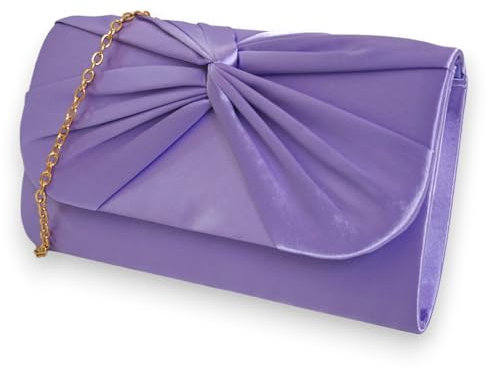 Bolso de mano plisado de satén para novia, graduación, boda, noche, fiesta, bolso de mano, Lila, medium