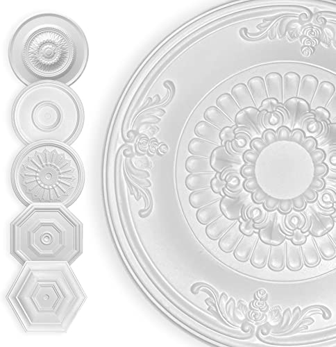 HEXIM Stuckrosette Styropor EPS weiß, Deckenrosette rund & eckig, Innendekor für Decke & Wand, Stuckrosette Lampe Wanddekoration Schlafzimmer Barock (70x70 cm Tulpe)