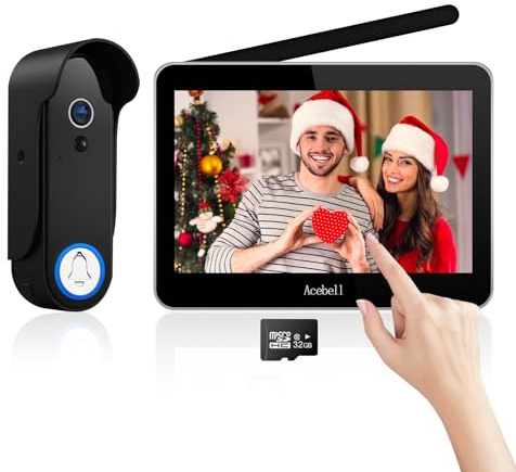 ACEBELL Kabellose Video Türsprechanlage Gegensprechanlage mit Türöffner, 1080P Türsprechanlage mit Kamera, 7'' Touchscreen mit 160° Funkklingel, PIR Bewegungserkennung, Nachtsicht