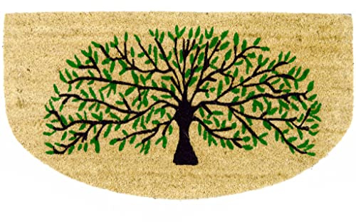 Casa Service SOAVE Zerbino 40x75cm Mezzaluna in Cocco Naturale e Gomma PVC Rettangolare per ingresso con Albero della vita (B - Black Green)