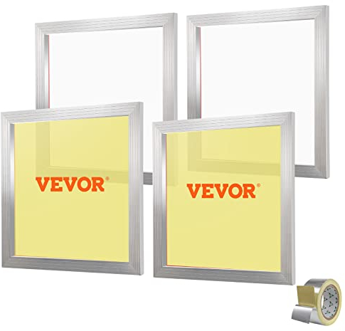 VEVOR Lot de 4 Cadres de Sérigraphie Kit de Sérigraphie Cadre en Aluminium 50,8x50,8 cm avec Maille 110 en Polyester Réutilisable Nettoyage Facile Accessoires de Sérigraphie Tissu Papier Plastique