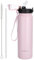 OLDLEY Stainless Steel Water Bottle with Straw 1L Vaccum Insulated Large Drink Flask Metal Water Bottles 1 litre Leakproof Keep Drinks Hot Cold for Bike Camping Sports Gym Adult Women Men(Pink, 1 Lid)