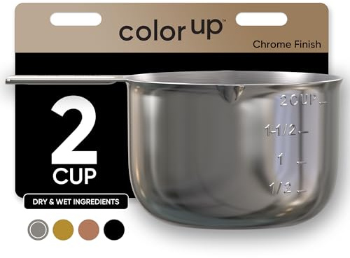 Color Up 2 Cup Measuring Cup, 480ml Stainless Steel Metal, Easy-Pour Spouts, Engraved Markings, Flat Base, Dishwasher Safe, for Dry and Liquid Ingredients