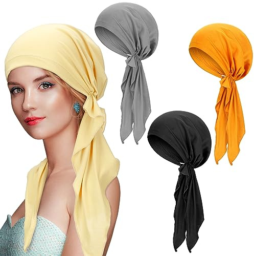 Heltal 4 st förknutna huvudscarf färgglad slip-on huvudbonader huvudsjal för mössa skalle skydd mössa turban huvudscarf för kvinnor, som visas på bilden, en storlek