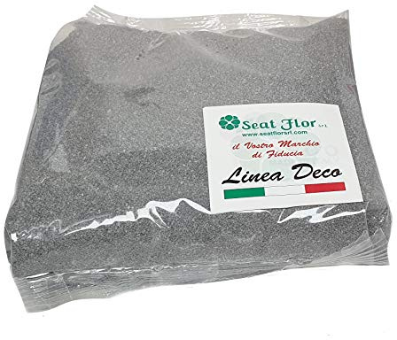 Seat Flor SRL® Farbiger Sand, Colored Sand, Beutel Sand, Sand zur Dekoration von Vasen 0,5 mm Beutel mit 1 kg (25 Farben erhältlich) (Grau, Sand 0.5 mm.)