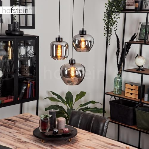HOFSTEIN Hängeleuchte Talok, 3-flammige Hängelampe aus Metall/Glas in Schwarz/Rauchfarben, moderne Leuchte im Retro/Vintage-Design, Höhe max. 119 cm, E27, Esszimmer, Küche, Wohnzimmer