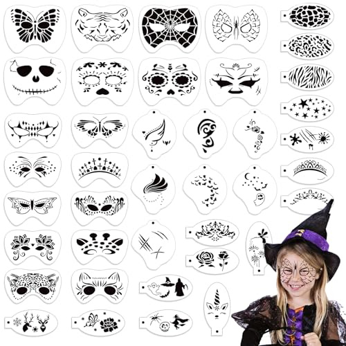 OOTSR 40 Stk Wiederverwendbare Schablonen für Kinder, Tattoo-Schablonen für Gesicht und Körper, Kreativität Tattoo Schablone für Halloween Schminke Partys