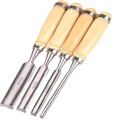 Wood Chisel Tool Set Woodworking Chisel Semicircle Chisel Wooden Handle Engraving Knife Woodworking Tools, Carbon Steel Blade Wood Handle(4 Pieces) Premium