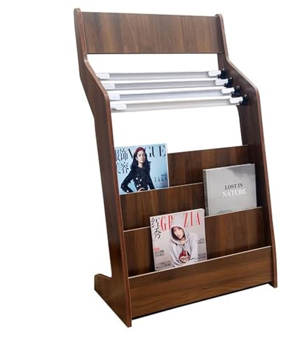 GLigeT Prospektständer Moderner Zeitschriftenhalter, Broschürenständer, Kleiner Zeitungsständer aus Holz, bodenstehender Zeitungsständer, Büro-Zeitungsständer, Walnussfarbe zeitschriftenständer