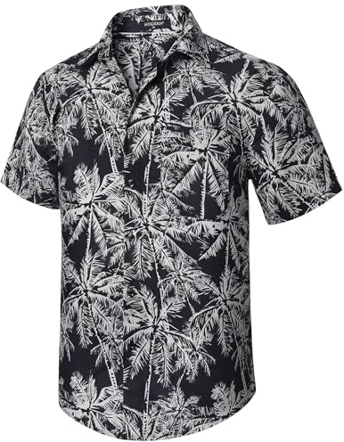 HISDERN Camisa Hawaiana para Hombre Camisas de Flores Funky Camisa Hawaiana de Verano Casua de Manga Corta con Bolsillo Delantero con Botones Negro XL