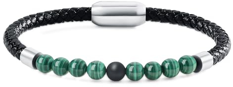 COAI Bracelet Homme Cordon en Cuir Pierre