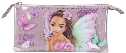 Depesche 12782 TOPModel Fairy Love - Schlampertasche in Mauve, mit Model-Motiv und Schmetterlingen, Federmäppchen mit 3 Reißverschluss-Fächern