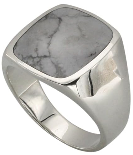 Massiver Siegelring aus 925er Silber mit besonderem Howlith, Größe:75 (24 mm)