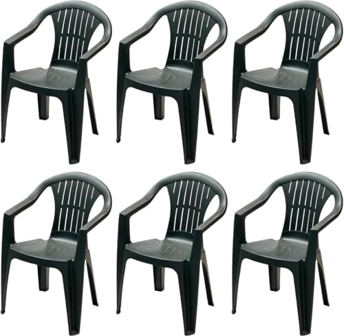Tomaino - Sedie Da Giardino In Plastica - Set 6 Sedie Plastica Impilabili Con Braccioli - Sedia Giardino Per Esterno, Campeggio o Bar - Verde