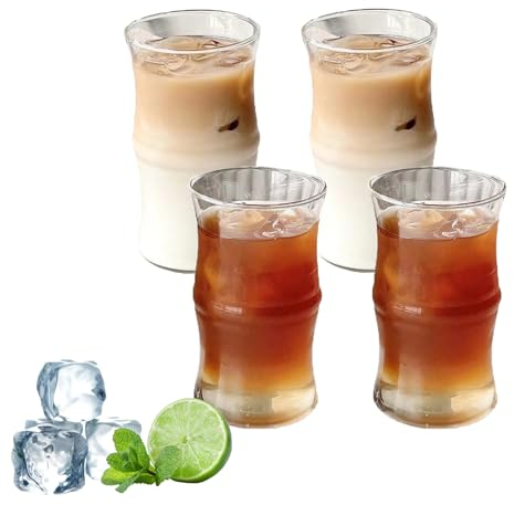 NSXIN 2er Set Latte Macchiato Gläser, 400ml Cappuccino Kaffeegläser Teegläser Kristall trinkgläser, Hitzebeständig, Cocktail, Eiskaffee, Fruchtsaft (4 STK)