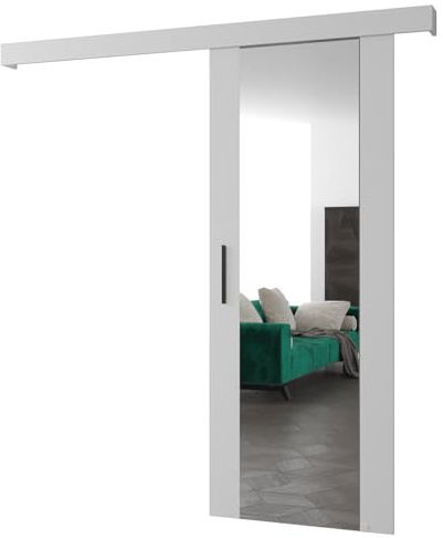 MEBLE KRYSPOL Salwador 2 Schiebetürsystem mit Schienenkappe und Spiegel - Innenwand-Schiebetüren - Solide Konstruktion - 80x204 cm - Weiß Weiß Schwarz