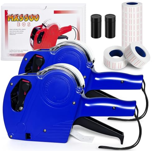 OunglyChoi Paquete de 2 pistolas de precio con 5000 etiquetas, color azul, con etiquetas de precios y kit de tinta para supermercado, comestibles, tiendas, oficina