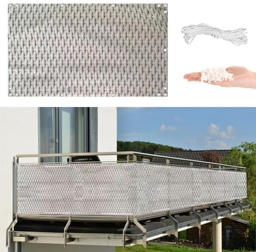 Balkon Sichtschutz 1 x 5m, Blickdichte Oxford Stoff Wind und UV-Schutz, mit Ösen Kabelbinder und Kordel - Garten Sichtschutz für Terrasse Garten Zaun, Gewebte Muster