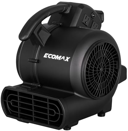 ECOMAX Air Mover, 950 CFM, Floor Fan, Carpet Dryer, Blower Fan, 3-Speed Mode, 3 Blowing Angles, Daisy Chain, Timing Function, for Water Damage Restoration, Flooding, Plumbing, Gym and Home, EMAM1090A