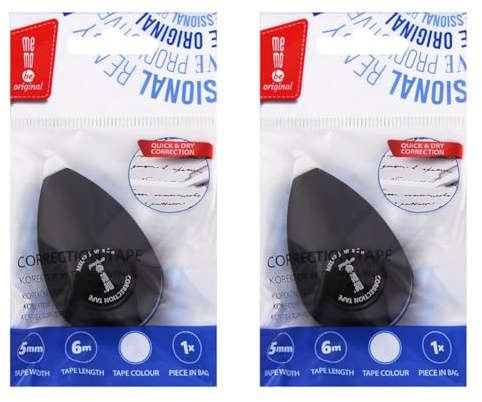 MemoBe Mini, Korrekturbandabroller, präzise Dosierung, ergonomische Form, im Kunststoffkoffer mit Aufhängehaken, weißes Band, schwarzer Bezug, 5 mm x 6 m (Packung mit 2)